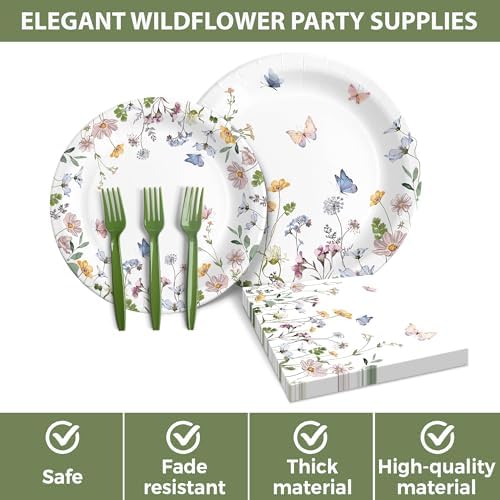 AUDREE Party Plates and Napkins, Wildflower 96 Pack - Set for 24 Guests - Image 4