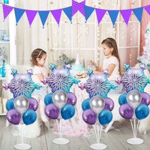 Naozinebi 4 Sets Snowflake Birthday Party Balloons Stand Kit Party Decor - Image 5