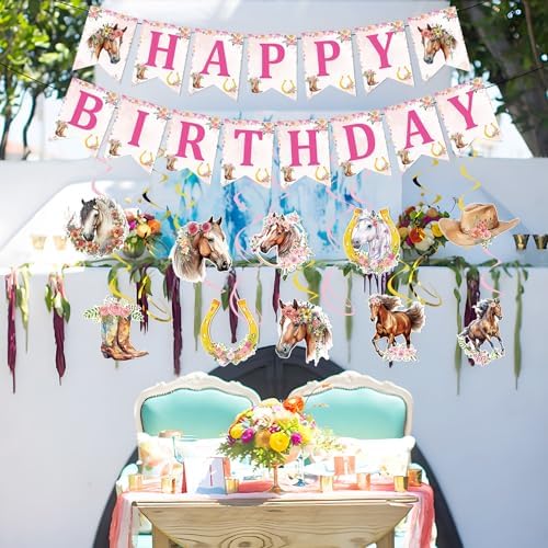 Rngmsi Horse Western Cowgirl Party Decorations 16PCS Banners Swirls Girl - Image 4
