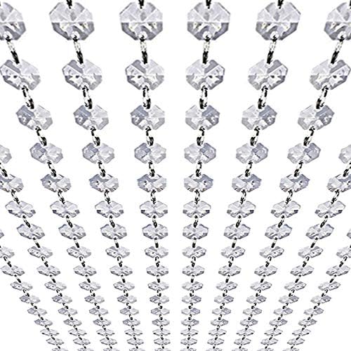 Crystal Garland Strands - Hanging Chandelier Gem Bead Chain - 14mm Clear Octagon Prism Diamond String Decorations for Wedding Party Manzanita Centerpiece Christmas Tree (Acrylic, 33 Feet) by KinHom