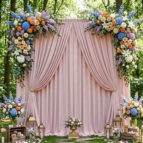30ftx10ft Wrinkle Free Dusty Pink Backdrop Curtains for Parties, Silky Polyester Photo Backdrop Drapes 6 Panels 5x10ft Back Drop Cloth for Wedding Birthday Baby Shower Photography Background by ENJOYYOURPARTY