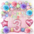 Pastel 3rd Birthday Colorful Party Decorations Girls Pink Number 3 Balloon by KAINSY