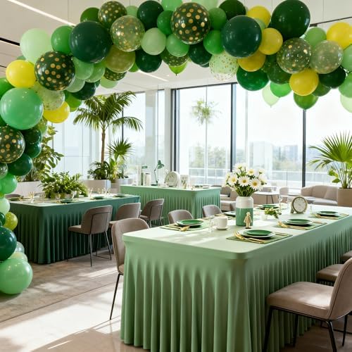 Wish Care 2 Pack Sage Green Spandex Table Clothes for 8 Foot Rectangle Tables, 8FT Wrinkle Free Fitted Tablecloths Ruffles Design Table Cloth for Party, Banquet, Wedding and Events - Image 3