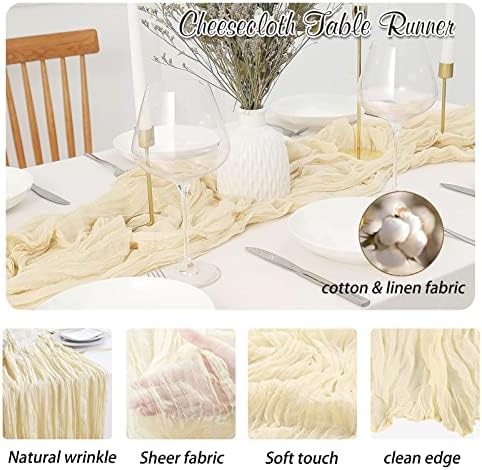 Beige Cheesecloth Table Runner 6 Pack 35" Boho Gauze Runner 120 inches Long Runner Rustic Sheer Fabric Bulk for Baby Shower Wedding Bridal Shower Birthday Thanksgiving Decorations - Image 3