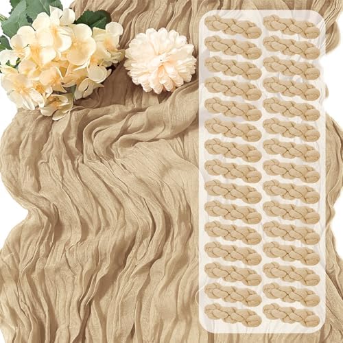 30 Pack Beige Cheesecloth Table Runner 17 x 108 inch Cheese Cloth Table Runners 9ft Beige Table Runner Rustic Romantic Sheer Gauze Runner for Wedding Party Baby Shower Table Decoration by Yorcari