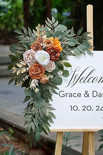 Olalaka Artificial Flower Swag Set of 2 for Wedding Welcome Signs Floral Decorations, Burnt Orange Wedding Arch Flowers for Wedding Ceremony - Image 4