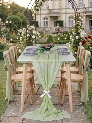 Pack of 10 Chiffon Table Runners 29 x 120 Inch, 10FT Long - Sage Green - Image 4
