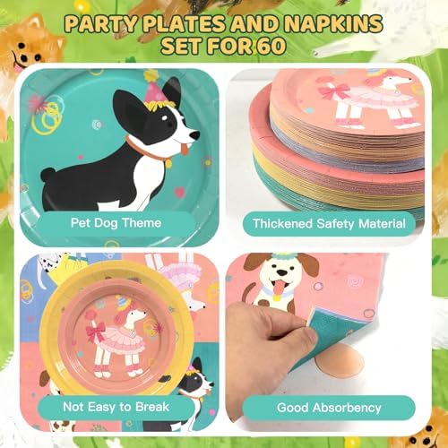 180Pcs Pet Dog Party Supplies Paper Plates and Napkins Serve 60 - Image 3