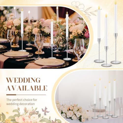 FillTouch 30 Pcs Silver Candlestick Holder with Flameless Taper Candle Bulk - Image 6
