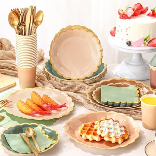 Mimorou 338 Pcs Sage Green and Brown Plates Napkins Cups Flatware Set - Image 2