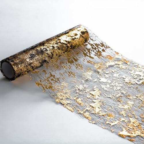 2 Pcs Black and Gold Table Runner, Glitter Metallic Foil Mesh Roll 108" - Image 3