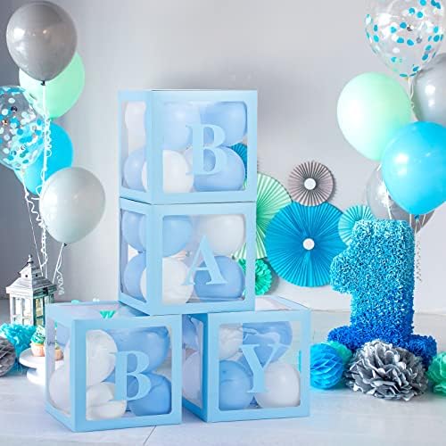 Voircoloria Baby Balloon Boxes with Letters, Blue, 4 Transparent Boxes - Image 3