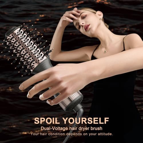 Travel Dual Voltage Blow Hair Dryer Brush 4-IN-1 Portable Mini Hot Air Dryer Straightener & Curler Brush, Titanium 2-Inch Blowout Styler Volumizer Tool, 110/240V US/EU/UK Plug for International Travel - Image 2