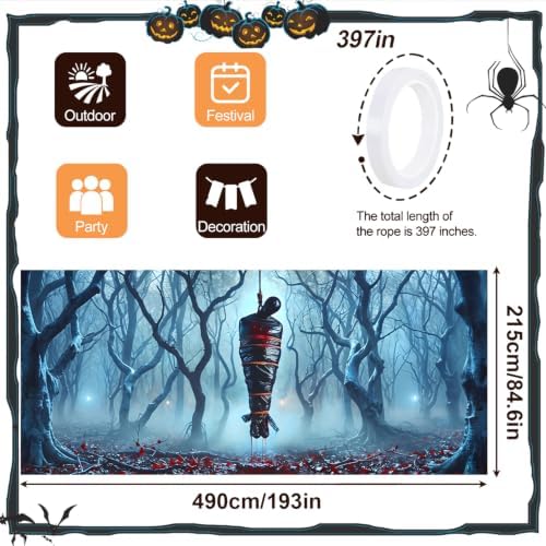 Hanging Body 7 x 16 ft Halloween Garage Door Decorations Halloween decorations Witch Door Cover, Hanging Banner,Backdrop Mural for Home, Outdoor, Indoor, Spooky Party, Wall, Window - Image 4