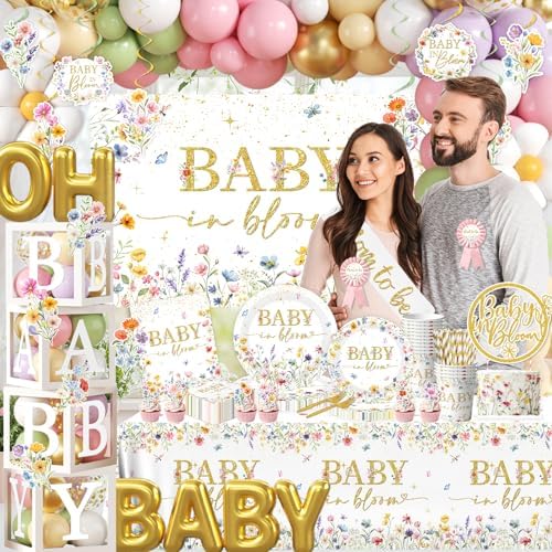 Baby in Bloom Baby Shower Decorations - 281Pcs Spring Wildflower Theme Tableware and Balloon Arch Garland Set for Floral Party Supplies - Image 5
