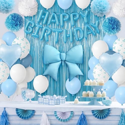 Blue Bow Birthday Decorations for Girls Women, Happy Birthday Balloons - Image 3