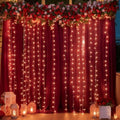 Shillance 10ft x 10ft Burgundy Backdrop Curtain with Lights String for Parties, Sheer Tulle Wedding Photo Backdrops Drapes for Baby Shower Birthday Party Decorations Background for Photography by Shillance