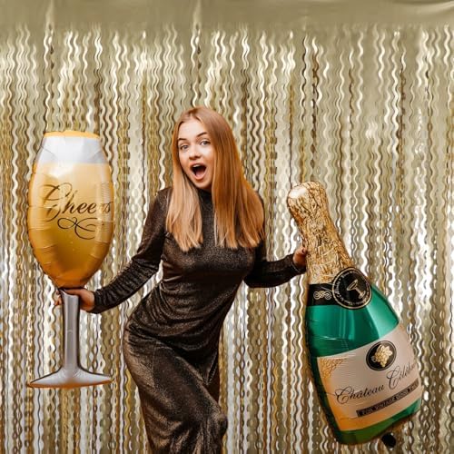 GOER Metallic Tinsel Foil Fringe Curtains Party Photo Backdrop Party Streamers for Birthday,Graduation,New Year Eve Decorations Wedding Decor (Champagne Gold,4 Packs) - Image 3