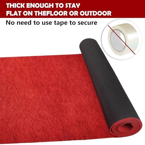 Extra Thick Red Carpet Runner 3 x 30Ft, Non-Slip TPR Rubber Backing, 450 GSM Heavy-Duty Aisle Runner Red Runner Rug for Wedding Ceremony, Hollywood Party, Graduation & Award Events - Image 4