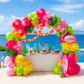 Summer Tropical Balloon Arch Kit Hot pink yellow orange Balloon Luau Flower Card Sticker palm leaves Hawaiian leis For Baby Shower Flamingo Pool Parties Tiki Aloha Birthday Party Decorations by yeewaka