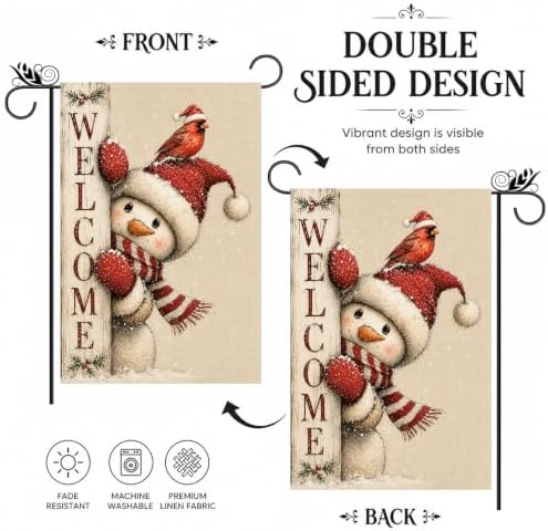 Christmas Snowman Welcome Cardinal Garden Flag Double-Sided Lawn Decor - Image 2