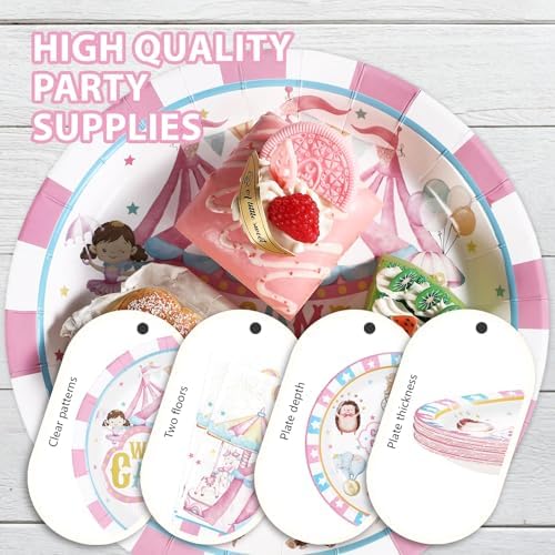 Grencian 96Pcs Pink Circus Carnival Birthday Party Supplies, Serves 24 - Image 6