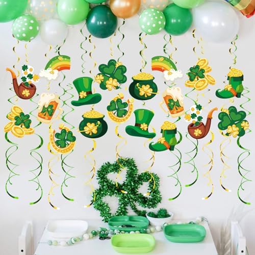 St. Patrick's Day Party Streamers, 48 PCS Irish Theme Hanging Swirl Decorations - Shamrock, Leprechaun Hat & Pot of Gold for Holiday, Birthday & Party Decor - Image 5