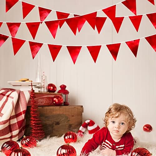 Red Party Decorations Triangle Pennant Banner Flag Dark Red Metallic Fabric Bunting Garland for Graduation Wedding Bridal Shower Birthday Anniversary Holiday Valentines Retirement Party Supplies - Image 6