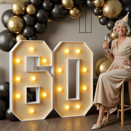 imprsv 60 Marquee Numbers, 3FT Light Up Numbers for 60th Birthday Decor by Letsmakeitimpressive