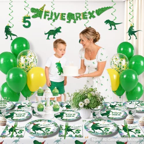 209pcs Dinosaur Birthday Decorations 5 for Boys, Serves 25 - Image 4