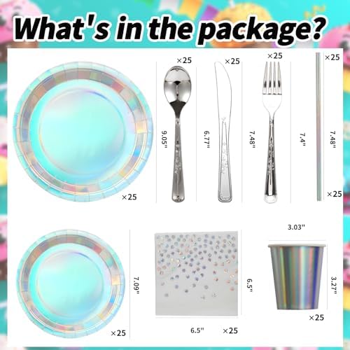 200 pieces of silver party supplies, disposable tableware set, silver paper plates, cups, napkins, plastic knives, forks and spoons, for 25 people - Image 2