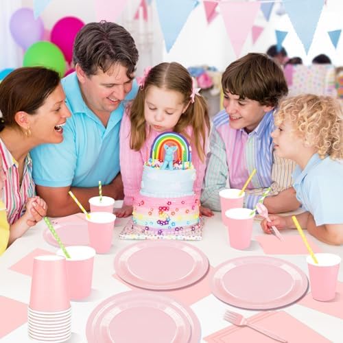 228PCS Pink Party Supplies Set for 30 Guests Paper Plates Set - Image 5