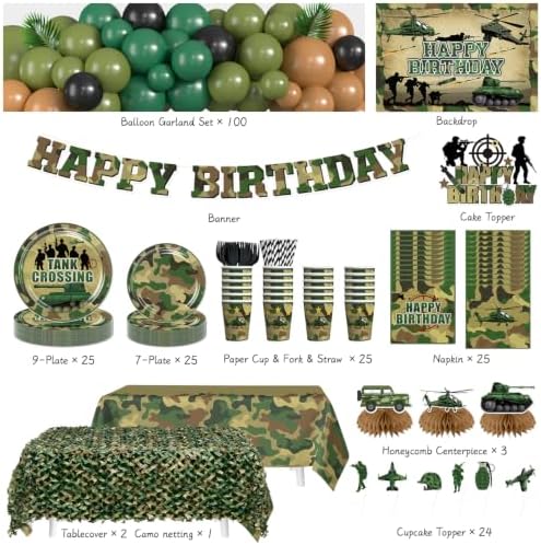 283Pcs Army Birthday Party Decorations, All-in-One Decor Set for 25 Guests - Image 2
