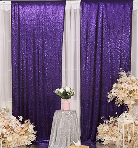 Poise3EHome Purple Sequin Backdrop Curtains,2 Panels 2FTx8FT Glitter Background for Halloween Birthday Party Wedding Christmas Thanksgiving Holiday Decor - Image 2