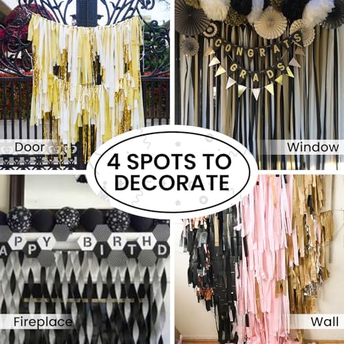 PartyWoo Black Crepe Paper 10pcs 820 FT Gold Silver Streamers - Image 5