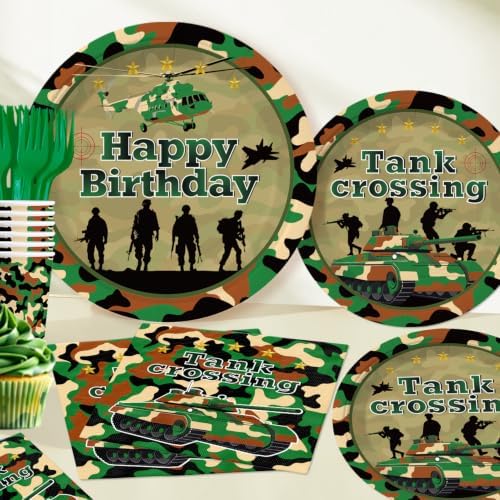 198Pcs Yingoto Army Birthday Party Decorations Tableware Set, Serves 25 - Image 5