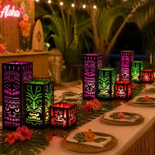 Rossesay 12 Pcs Tiki Totem Boxes Decor Hawaiian Luau Centerpieces for Table by Rossesay