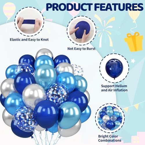 Blue Silver Balloons, 50 Pcs Navy Blue for Boy Birthday Party Decorations - Image 3