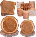 Kochorie 144 Pieces Camping Wood Grain Slice Tableware Sets Rustic Wood Party Decorations Paper Plates Napkins Cups Forks Serves 24 for Forest Themed Party Decorations Hunting Birthday Supplies by Kochorie