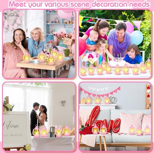 Ferraycle 12 Pcs Mini Lanterns Bulk 4 Inch Pink Lamp Table Centerpieces - Image 6
