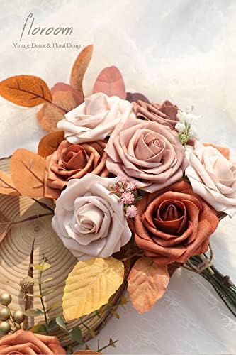 Floroom Artificial Flowers 25pcs Real Looking Burnt Orange Ombre Colors Foam Fake Roses with Stems for DIY Wedding Bouquets Bridal Shower Floral Centerpieces Party Tables Home Decorations - Image 6