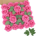 AmyHomie Hot Pink Rose 25pcs Real Looking Artificial Flowers w/Stem by AmyHomie