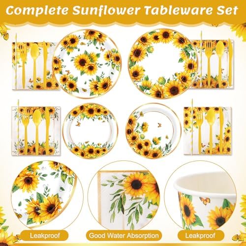 450 Pcs Sunflower Birthday Tableware Set, Serve 50, Yellow - Image 3