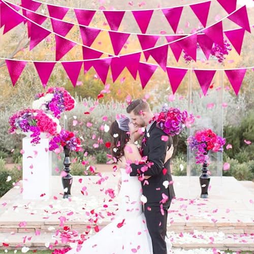 Hot Pink Party Decorations Triangle Pennant Banner Flag Rose Pink Metallic Fabric Bunting Garland for Birthday Bachelorette Wedding Bridal Shower Anniversary Flamingo Theme Party Supplies - Image 7