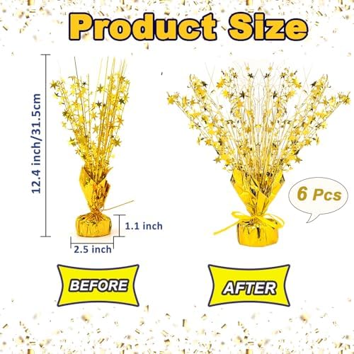 FUBININA 6 Pack Metallic Foil Spray Centerpiece Star Table Decoration Burst Table Centerpieces for Birthday New Years Nye Wedding Anniversary Graduation Holiday Party Supplies Decor, Gold - Image 5