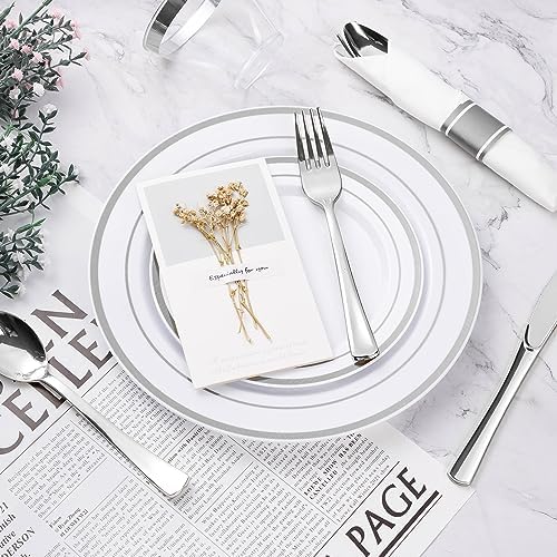 BESTVIP 350 Piece Silver Plastic Dinnerware Set for 50 Guests - Image 5