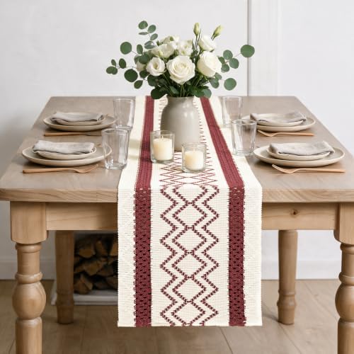 Artoid Mode Red Stripe Diamond Woven Table Runner 12x120 Inch - Image 2