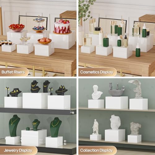 6 PCS Buffet Risers, Large Food Risers for Buffet Table, Display Stand Shelf for Party, Catering, Jewelry & Collectibles, White Acrylic Nesting Boxes for Food Display (10" 9" 8" 7" 6" 5") - Image 6