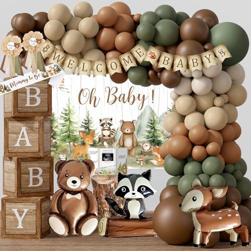 Woodland Animals Baby Shower Decoration Party Supplies, Forest Animal Neutral Gender Reveal Party Decorations, Backdrop Balloon Arch Box Mom to Be Sash Dad to Be Pin Tablecloths Cake Topper by Unknown