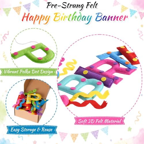 Kriyokiaa Rainbow Felt Happy Birthday Banner, Polka Dot Party Decor - Image 3
